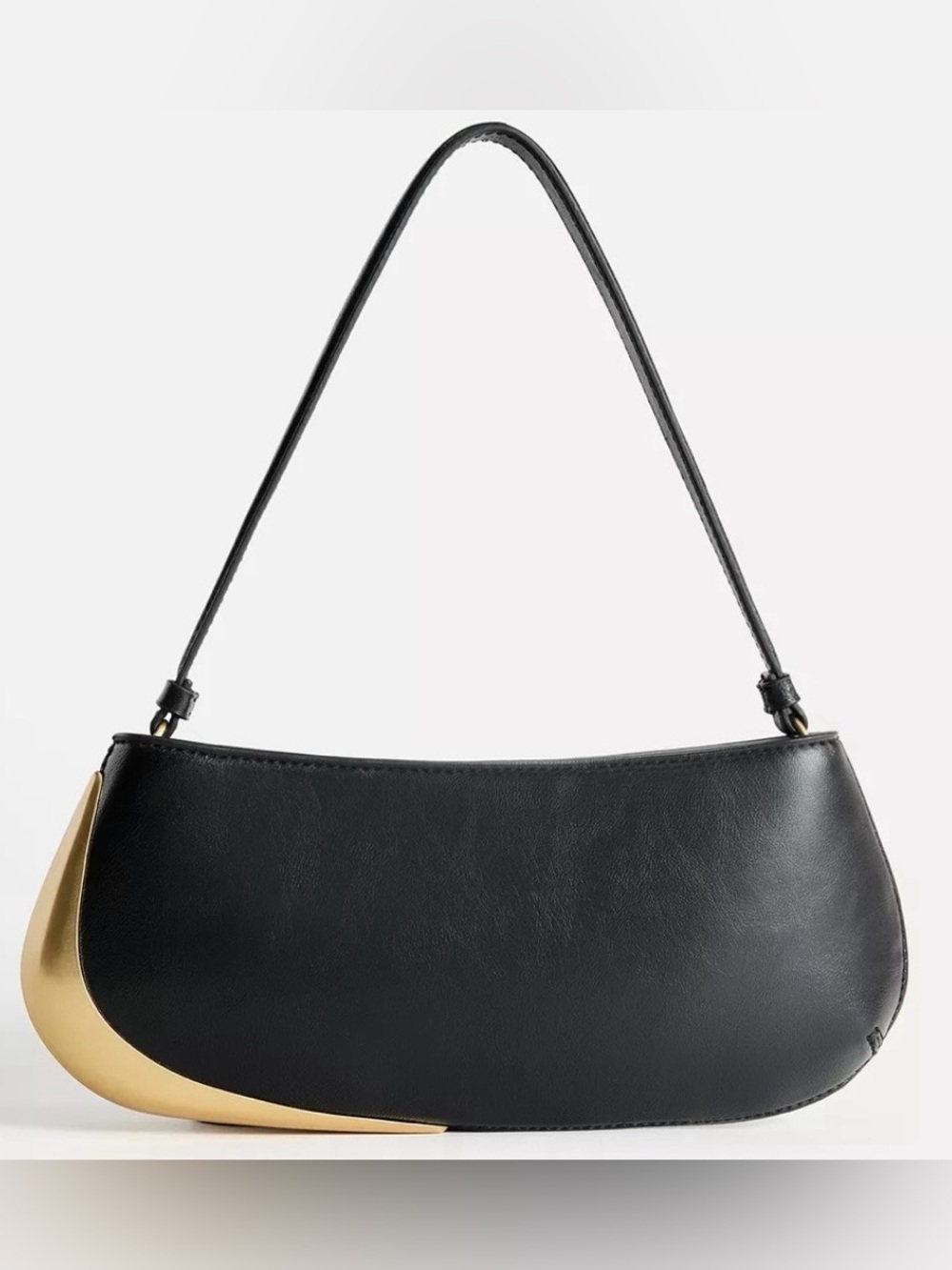 ZARA Metal Detail Shoulder Bag 50th Anniversary Black Gold Vegan Leather